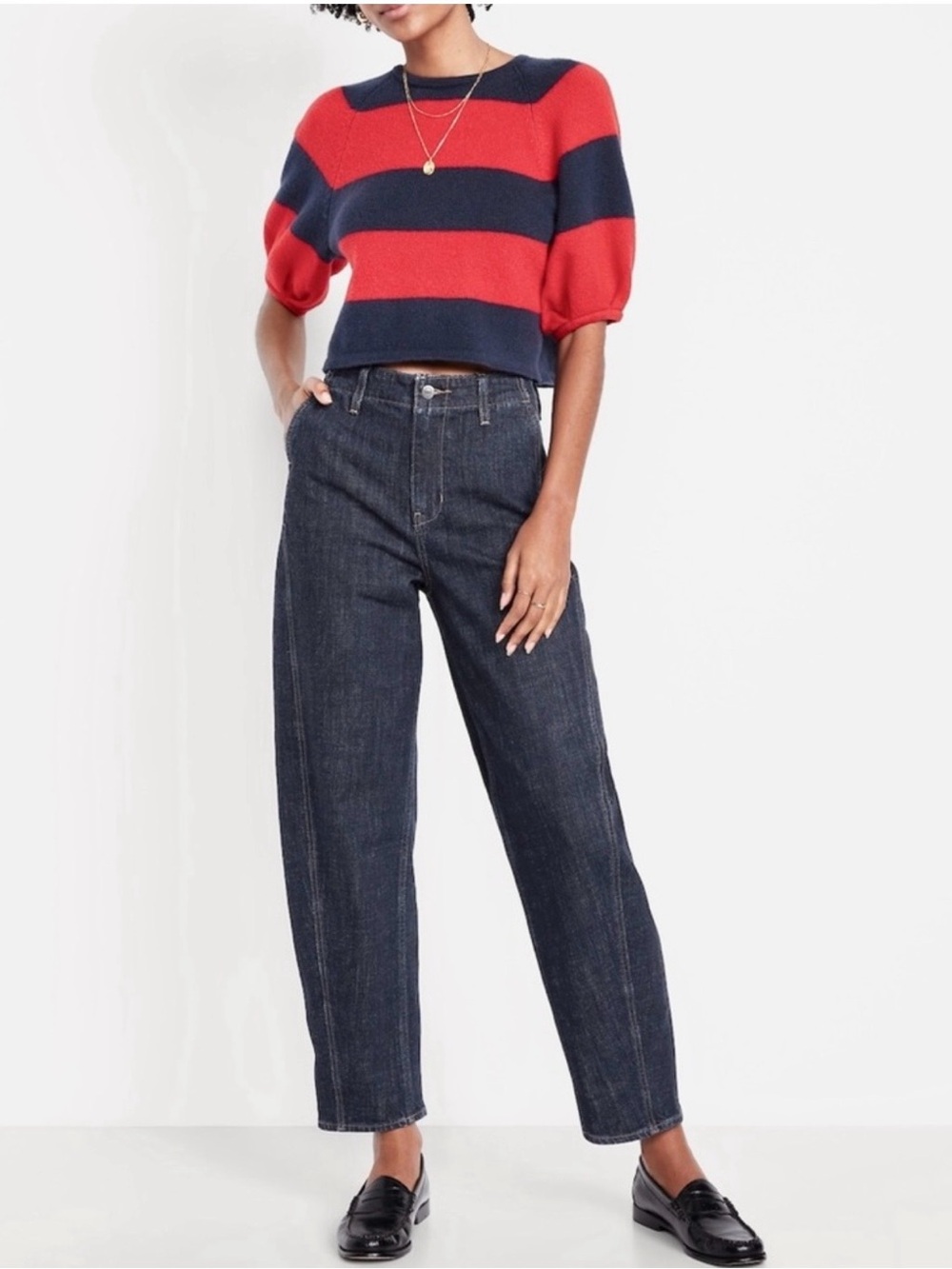 Old Navy High-Rise Barrel Leg Jeans - Dark Indigo NWT Size 4 Petite